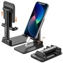 (Refurbished) Tukzer Tabletop Fully Foldable Desktop Tablet Mobile Stand Holder with Angle and Height Adjustable for Desk, Cradle, Dock, Compatible with Smartphones and Tablets (Black)