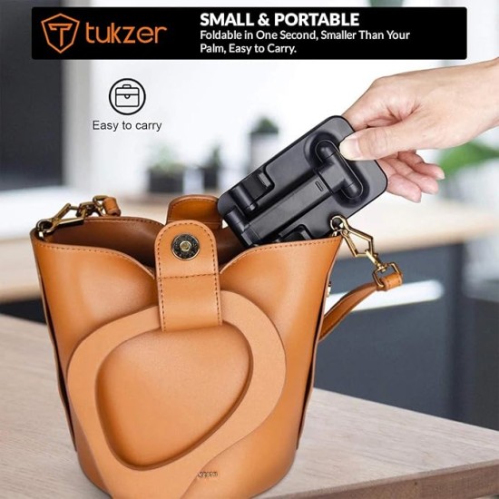 Tukzer Tabletop Fully Foldable Desktop Tablet Mobile Stand Holder with Angle & Height Adjustable for Desk, Cradle, Dock, Compatible with Smartphones & Tablets (Black) Tukzer Tabletop Fully Foldable Desktop Tablet Mobile Stand Holder with Angle & Height Adjustable for Desk, Cradle, Dock, Compatible with Smartphones & Tablets (Black)