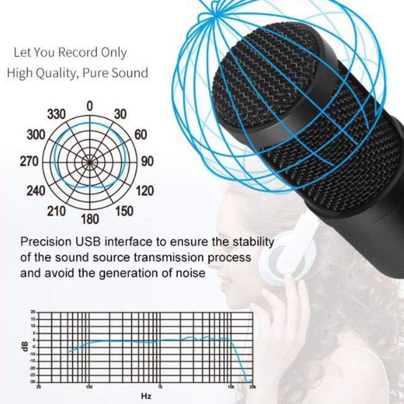 Powerpak BM-800 Black Condenser Microphone with Mini Pole Stand Pop Filter Shock Mount Foam Cap USB Cable | No Driver Just Plug and Play Powerpak BM-800 Black Condenser Microphone with Mini Pole Stand Pop Filter Shock Mount Foam Cap USB Cable | No Driver Just Plug and Play