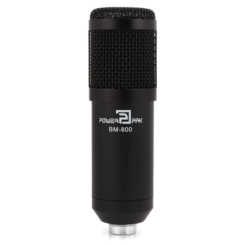 Powerpak BM-800 Black Condenser Microphone with Mini Pole Stand Pop Filter Shock Mount Foam Cap USB Cable | No Driver Just Plug and Play Powerpak BM-800 Black Condenser Microphone with Mini Pole Stand Pop Filter Shock Mount Foam Cap USB Cable | No Driver Just Plug and Play