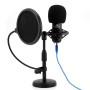 Powerpak BM-800 Black Condenser Microphone with Mini Pole Stand Pop Filter Shock Mount Foam Cap USB Cable | No Driver Just Plug and Play