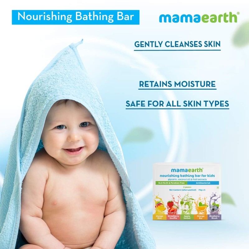 Mamaearth Fruit based Nourishing Clear Bathing Bar Baby Antibacterial Soap with Glycerine,SLS & paraben Free, For 2+ years age Kids � 75g x 5