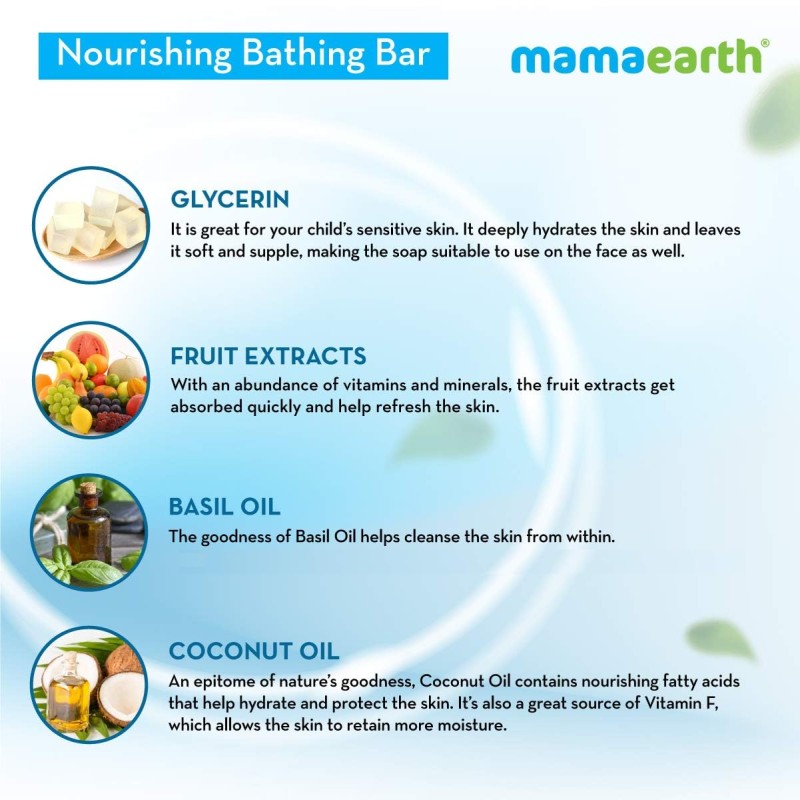 Mamaearth Fruit based Nourishing Clear Bathing Bar Baby Antibacterial Soap with Glycerine,SLS & paraben Free, For 2+ years age Kids � 75g x 5