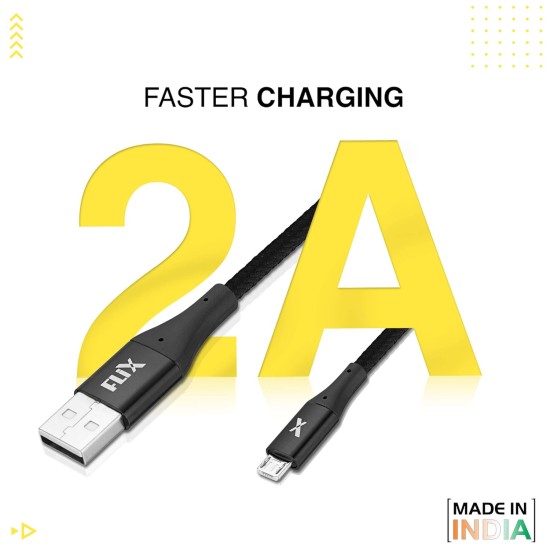 FLiX (Beetel) USB to Lightning Nylon Braided Data Sync & 2A Fast Charging Cable, Made in India, 480Mbps Data Sync, Super strong & Durable Nylon Cable, 1 Meter Long USB Cable (Black)(XCD-L103)