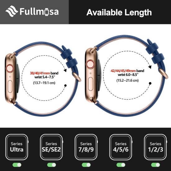 Fullmosa Leather Band Compatible with Apple Watch 38mm 40mm 41mm 42mm 44mm 45mm 49mm Women Men Band Strap for iWatch SE2/SE/8/7/6/5/4/3/2/1,38mm 40mm 41mm Dark Blue