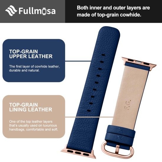 Fullmosa Leather Band Compatible with Apple Watch 38mm 40mm 41mm 42mm 44mm 45mm 49mm Women Men Band Strap for iWatch SE2/SE/8/7/6/5/4/3/2/1,38mm 40mm 41mm Dark Blue