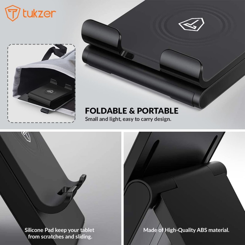 Tukzer Tabletop Foldable & Portable Desktop Telescopic Smartphone Tablet Table Stand with Adjustable Height, Angle & Silicone Pad Supports Upto 11 inches(27cm) Tab for Android & Mobile, Silver - TZ-T9 Tukzer Tabletop Foldable & Portable Desktop Telescopic Smartphone Tablet Table Stand with Adjustable Height, Angle & Silicone Pad Supports Upto 11 inches(27cm) Tab for Android & Mobile, Silver - TZ-T9