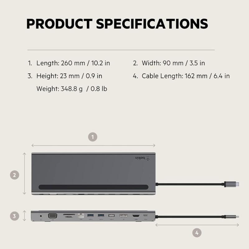 Belkin USB C Hub, 11-in-1 MultiPort Adapter Dock with 4K HDMI, DP, VGA, USB-C 100W PD Pass-Through Charging, 3 USB A, Gigabit Ethernet, SD, MicroSD, 3.5mm Ports for MacBook Pro, Air, XPS and More Belkin USB C Hub, 11-in-1 MultiPort Adapter Dock with 4K HDMI, DP, VGA, USB-C 100W PD Pass-Through Charging, 3 USB A, Gigabit Ethernet, SD, MicroSD, 3.5mm Ports for MacBook Pro, Air, XPS and More