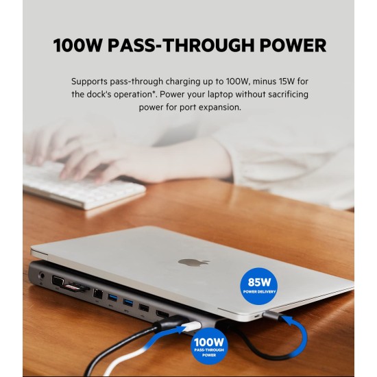 Belkin USB C Hub, 11-in-1 MultiPort Adapter Dock with 4K HDMI, DP, VGA, USB-C 100W PD Pass-Through Charging, 3 USB A, Gigabit Ethernet, SD, MicroSD, 3.5mm Ports for MacBook Pro, Air, XPS and More