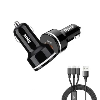 Dyazo 30 Watt Qualcomm Fast Charging Dual USB Port CAR Mobile Charger  QC A with Free in Cable Fast Charging Compatible with Samsung 