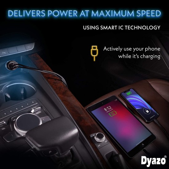 Dyazo 30 Watt Qualcomm 3.0 Fast Charging Dual USB Port CAR Mobile Charger QC 3.0 2.4 A with Free 3 in 1 Cable Fast Charging Compatible with Samsung Galaxy iPhone XR X 8 7 6 5 Moto LG & More