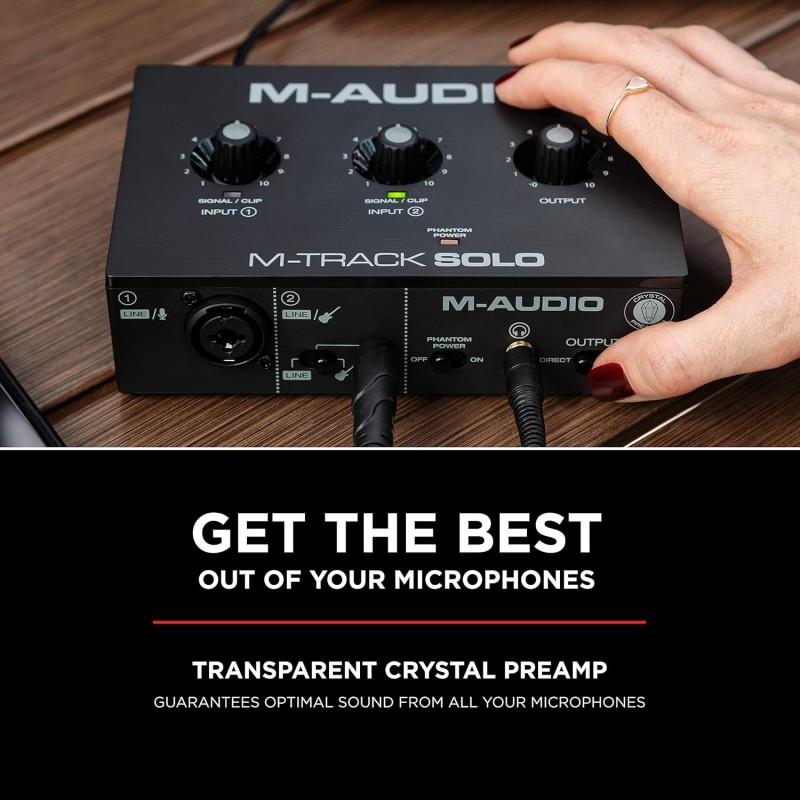 M-Audio M-Track Solo � USB Audio Interface for Recording, Streaming and Podcasting with XLR, Line and DI Inputs, Plus a Software Suite Included