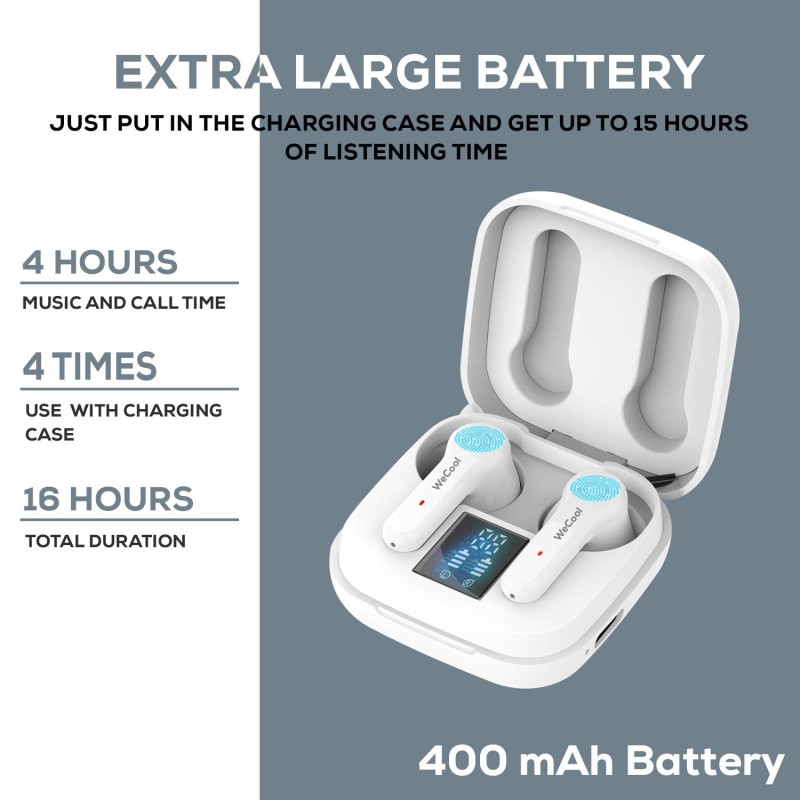 Wecool Moonwalk M2 in Ear True Wireless Earbuds with Smart Touch Control and High Bass HD Sound Quality IPX5 TWS Bluetooth Earphones with Digital Display (White) Wecool Moonwalk M2 in Ear True Wireless Earbuds with Smart Touch Control and High Bass HD Sound Quality IPX5 TWS Bluetooth Earphones with Digital Display (White)