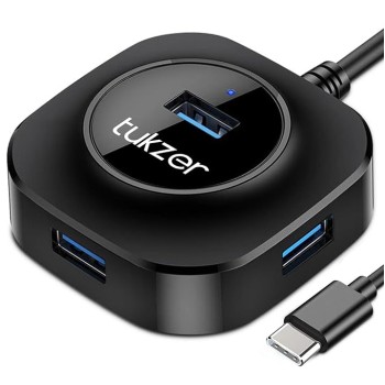 Tukzer USB C Hub Ultra-Slim USB-C Superspeed Adapter with 4 USB 3.0 Ports USB Type C Hub for All Laptops and More USB Type C Devices (TZ-U13 Black)