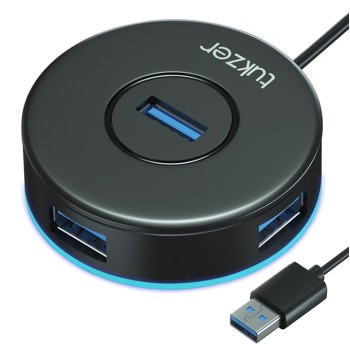 Tukzer 4-Ports USB A to USB 3.0 HUB with High-Speed Data Transfer & Fast Charging| Compatible for MacBook, Mac Mini, iMac Pro, Microsoft Surface, UltraBooks, Laptops, Notebooks & Desktops (Black)