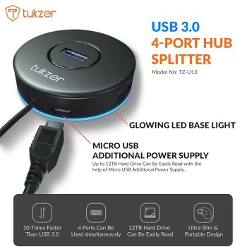 Tukzer 4-Ports USB A to USB 3.0 HUB with High-Speed Data Transfer & Fast Charging| Compatible for MacBook, Mac Mini, iMac Pro, Microsoft Surface, UltraBooks, Laptops, Notebooks & Desktops (Black) Tukzer 4-Ports USB A to USB 3.0 HUB with High-Speed Data Transfer & Fast Charging| Compatible for MacBook, Mac Mini, iMac Pro, Microsoft Surface, UltraBooks, Laptops, Notebooks & Desktops (Black)