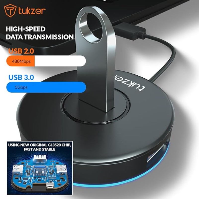 Tukzer 4-Ports USB A to USB 3.0 HUB with High-Speed Data Transfer & Fast Charging| Compatible for MacBook, Mac Mini, iMac Pro, Microsoft Surface, UltraBooks, Laptops, Notebooks & Desktops (Black) Tukzer 4-Ports USB A to USB 3.0 HUB with High-Speed Data Transfer & Fast Charging| Compatible for MacBook, Mac Mini, iMac Pro, Microsoft Surface, UltraBooks, Laptops, Notebooks & Desktops (Black)