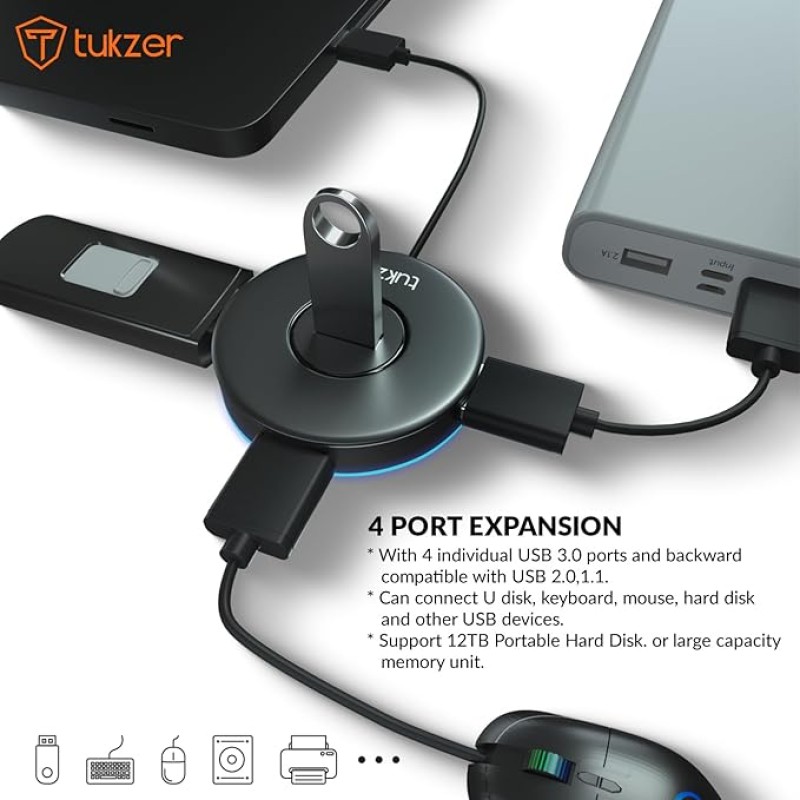 Tukzer 4-Ports USB A to USB 3.0 HUB with High-Speed Data Transfer & Fast Charging| Compatible for MacBook, Mac Mini, iMac Pro, Microsoft Surface, UltraBooks, Laptops, Notebooks & Desktops (Black) Tukzer 4-Ports USB A to USB 3.0 HUB with High-Speed Data Transfer & Fast Charging| Compatible for MacBook, Mac Mini, iMac Pro, Microsoft Surface, UltraBooks, Laptops, Notebooks & Desktops (Black)