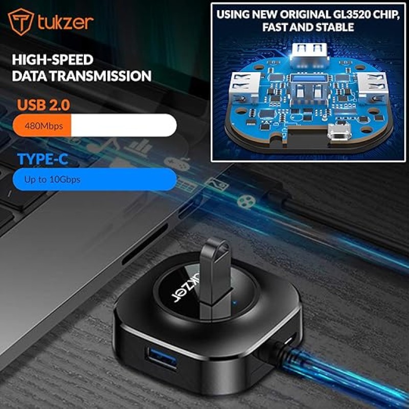 Tukzer USB C Hub Ultra-Slim USB-C Superspeed Adapter with 4 USB 3.0 Ports USB Type C Hub for All Laptops and More USB Type C Devices Tukzer USB C Hub Ultra-Slim USB-C Superspeed Adapter with 4 USB 3.0 Ports USB Type C Hub for All Laptops and More USB Type C Devices
