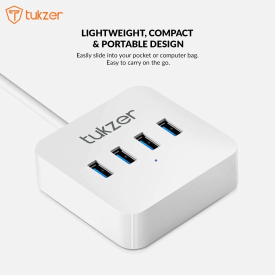 Tukzer 4-Ports USB A to USB 3.0 HUB with High-Speed Data Transfer & Fast Charing Ports, Compatible for MacBook Air, Mac Mini, iMac Pro, Microsoft Surface, UltraBooks, Laptop, Notebook, Desktop (White)