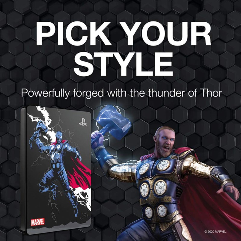 Seagate Game Drive for PS4 Marvel's Avengers LE - Thor 2TB External Hard Drive - USB 3.0, Metallic Gray, Officially Licensed Compatibility with PS4 (STGD2000305) Seagate Game Drive for PS4 Marvel's Avengers LE - Thor 2TB External Hard Drive - USB 3.0, Metallic Gray, Officially Licensed Compatibility with PS4 (STGD2000305)