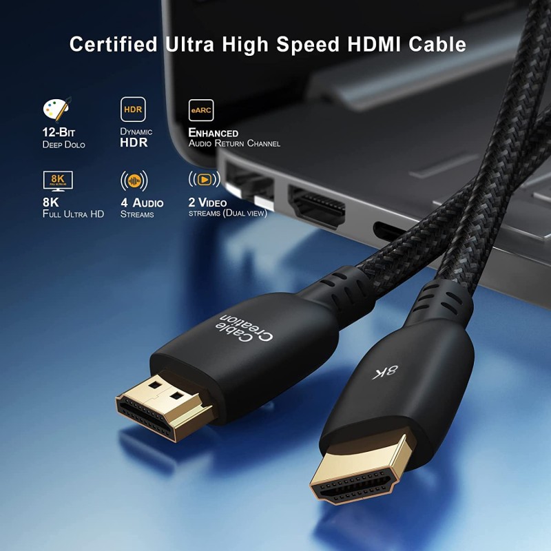 CableCreation 8K HDMI Cable 2.1 3.3 Feet, Braided Ultra High Speed HDMI Cable 48Gbps 8K@60Hz, 4K@120Hz 144Hz eARC HDR HDCP 2.2 & 2.3 Compatible with PS5, PS4, Xbox Series X, Roku TV (Black) CableCreation 8K HDMI Cable 2.1 3.3 Feet, Braided Ultra High Speed HDMI Cable 48Gbps 8K@60Hz, 4K@120Hz 144Hz eARC HDR HDCP 2.2 & 2.3 Compatible with PS5, PS4, Xbox Series X, Roku TV (Black)