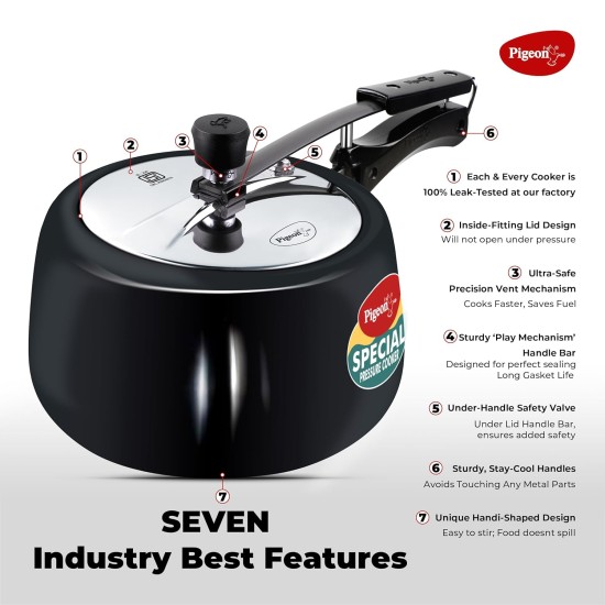 Pigeon by Stovekraft 3 Litre Special Plus Hard Anodised Inner Lid Induction Base Pressure Cooker (Black) BIS Certified