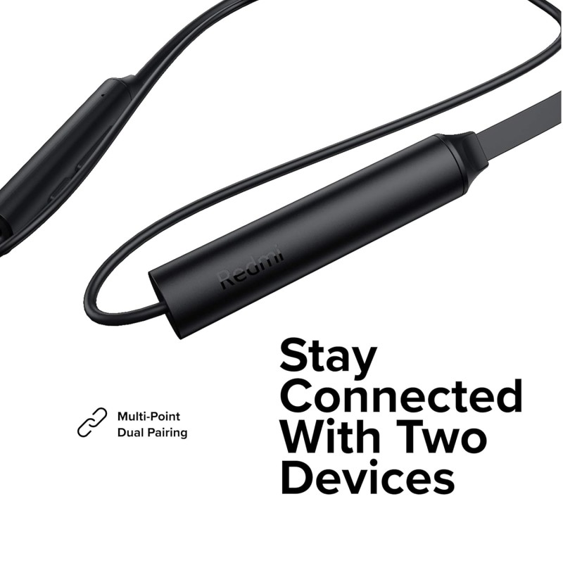Redmi SonicBass Wireless In Ear Earphones with Mic Noise Cancellation, IPX4 Splash & Sweat Proof, Multi-Point Dual Pairing, Light-Weight Neckband, Bluetooth 5.0 & Up to 12 hrs of Playback Time (Black) Redmi SonicBass Wireless In Ear Earphones with Mic Noise Cancellation, IPX4 Splash & Sweat Proof, Multi-Point Dual Pairing, Light-Weight Neckband, Bluetooth 5.0 & Up to 12 hrs of Playback Time (Black)