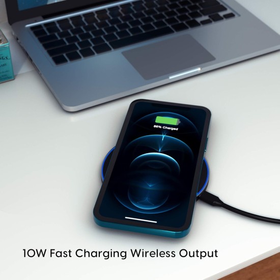 Ambrane Wireless Charger, 10W Output, Qi Wireless Charging Pad, Led Indicator for Charging, Compact and Sleek Design (Wc-38, Black), Normal, Smartphone, Black