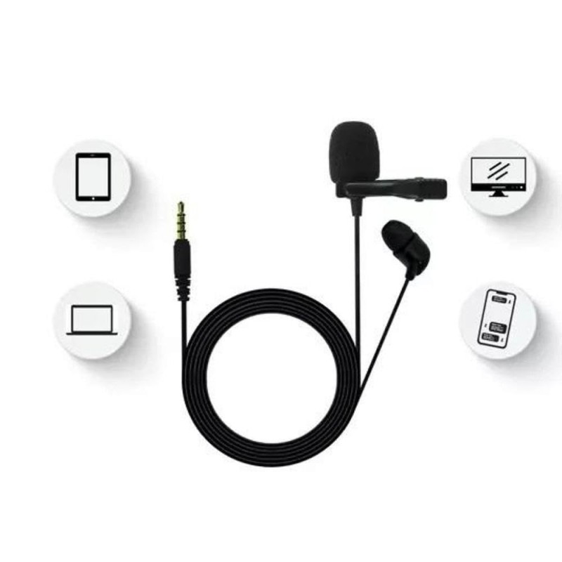 JBL Commercial CSLM20 Auxiliary Omnidirectional Lavalier Microphone, Earphone For calls, Video Conferences, And Monitoring, Black, Small