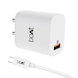 boAt 18W QC 3.0 with Fast Charge, Smart IC Protection, Auto Detection for Samsung, Xiaomi & Android Users with Type C to Type C Cable,White
