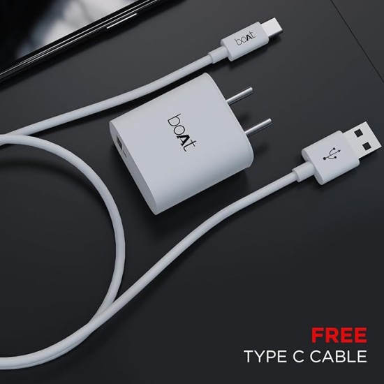 boAt 18W QC 3.0 with Fast Charge, Smart IC Protection, Auto Detection for Samsung, Xiaomi & Android Users with Type C to Type C Cable,White