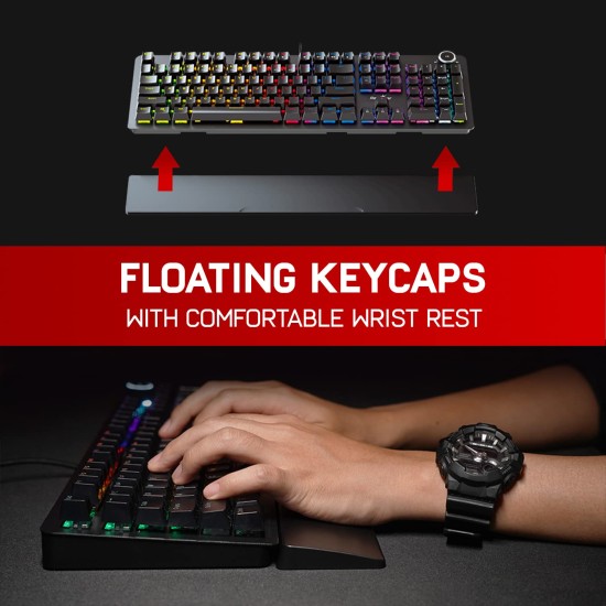 Redgear Shadow Blade Mechanical Keyboard with Drive Customization,Wired Spectrum Led Lights, Media Control Knob and Wrist Support(Black)