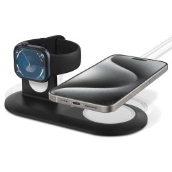 Spigen Mag Fit Duo 2 in 1 mobile stand Compatible with MagSafe Charger Stand for iPhone 14, iPhone 13, iPhone 12 Models/Apple Watch Stand for All Series/Airpods MagSafe Charging Case - Black