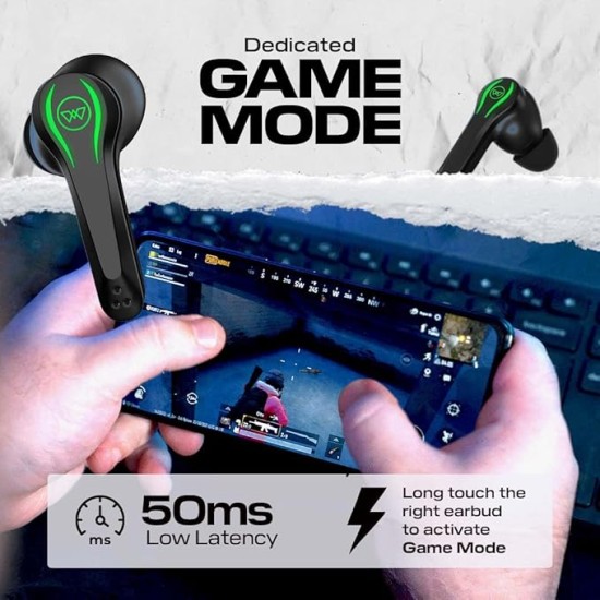 Wings Phantom Truly Wireless in Ear Earbuds with LED Battery Indiacator 50ms Low Latency 40Hrs Playtime, MEMS with Mic, Bluetooth 5.3, IPX5 Resistant, for Best Calling and Designed for Comfort Gaming