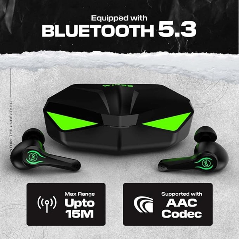 Wings Phantom Truly Wireless in Ear Earbuds with LED Battery Indiacator 50ms Low Latency 40Hrs Playtime, MEMS with Mic, Bluetooth 5.3, IPX5 Resistant, for Best Calling and Designed for Comfort Gaming Wings Phantom Truly Wireless in Ear Earbuds with LED Battery Indiacator 50ms Low Latency 40Hrs Playtime, MEMS with Mic, Bluetooth 5.3, IPX5 Resistant, for Best Calling and Designed for Comfort Gaming