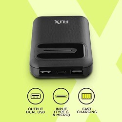 FLiX (Beetel) Marathon M1 Pocket 10,000 mAh Lithium Polymer Power Bank with 2 USB Output & LED Indicator, Type C Input & Micro USB Input Port, Made in India, Compact Design (Black)(XPB-102P)