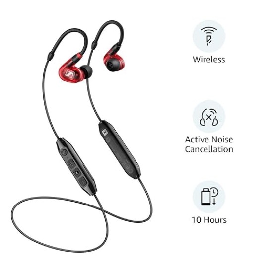 Sennheiser IE 100 PRO Wireless In-Ear Monitoring Earphones | Red | 10hr Battery Life | Detachable Cable | Ideal for Live Performances, Studio Monitoring, DJ Sets & Daily Listening