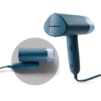 PHILIPS Handheld Garment Steamer STH3000/20 - Compact & Foldable, Convenient Vertical Steaming, 1000 Watt Quick Heat Up, up to 20g/min, Kills 99.9%* Bacteria (Reno Blue)