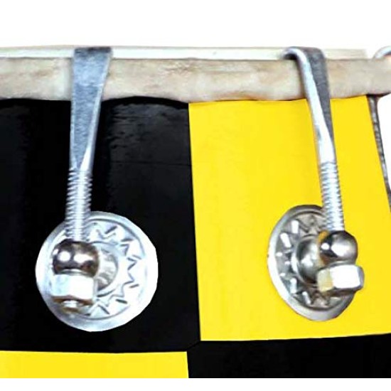 GT manufacture Handmade Wooden 14'' Baby Dholak Nut & Bold Dholak with Cover & Beautyfull chack desine01 (Yellow)