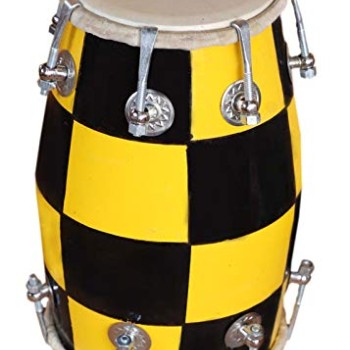 GT manufacture Handmade Wooden 14'' Baby Dholak Nut & Bold Dholak with Beautyfull chack desine01 (Yellow)