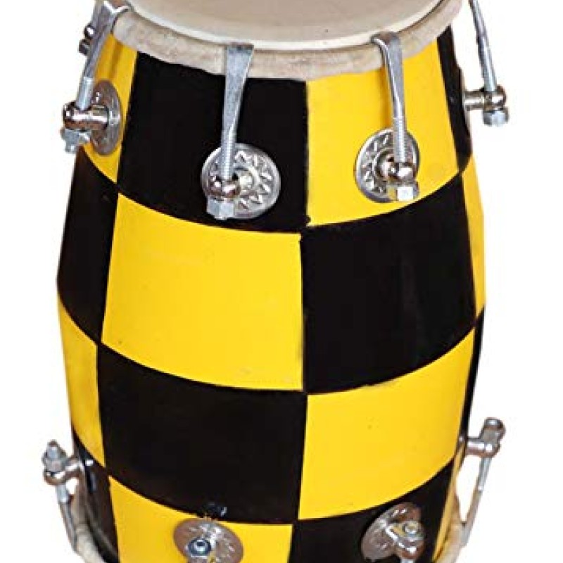 GT manufacture Handmade Wooden 14'' Baby Dholak Nut & Bold Dholak with Beautyfull chack desine01 (Yellow) GT manufacture Handmade Wooden 14'' Baby Dholak Nut & Bold Dholak with Beautyfull chack desine01 (Yellow)