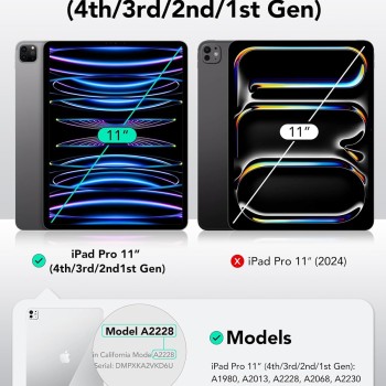 ESR for iPad Pro 11 inch Case (2022/2021, 4th/3rd Generation), Built-in Pencil Holder, Pencil 2 Support, Flexible Back Cover, Trifold Stand, Auto Sleep/Wake, Rebound Pencil Series, Black