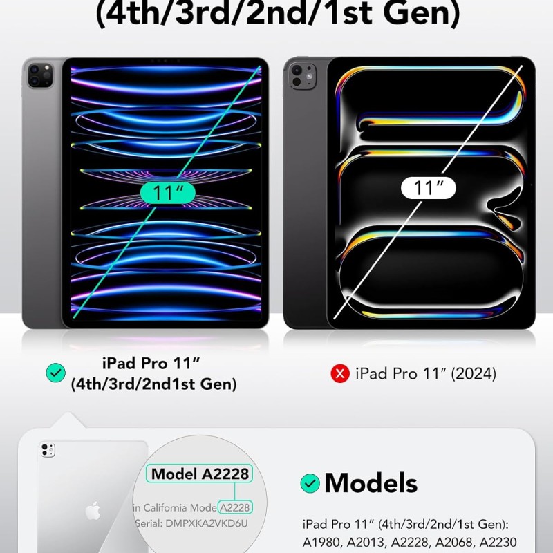 ESR for iPad Pro 11 inch Case (2022/2021, 4th/3rd Generation), Built-in Pencil Holder, Pencil 2 Support, Flexible Back Cover, Trifold Stand, Auto Sleep/Wake, Rebound Pencil Series, Black