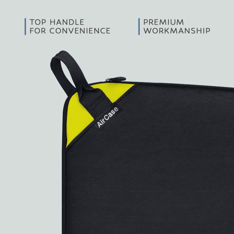 AirCase Premium Laptop/MacBook Sleeve Pouch with top Handle fits Upto 15.6, Padded, Light Weight, wrinklefree Neoprene case Cover Bag,for Men and Women, Water Resistant (Black)