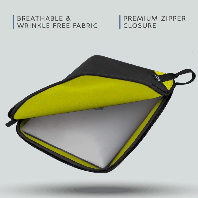 AirCase Premium Laptop/MacBook Sleeve Pouch with top Handle fits Upto 15.6, Padded, Light Weight, wrinklefree Neoprene case Cover Bag,for Men and Women, Water Resistant (Black)