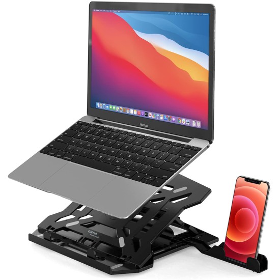 GIZGA essentials 2 in 1 Laptop/Notebook/Macbook Tabletop stand, 8-Adjustable Angles, Mobile Tabletop Stand, 12" - 15.6" Laptops, Heat Dissipation, Anti-Slip Base, Portable and Lightweight | Black