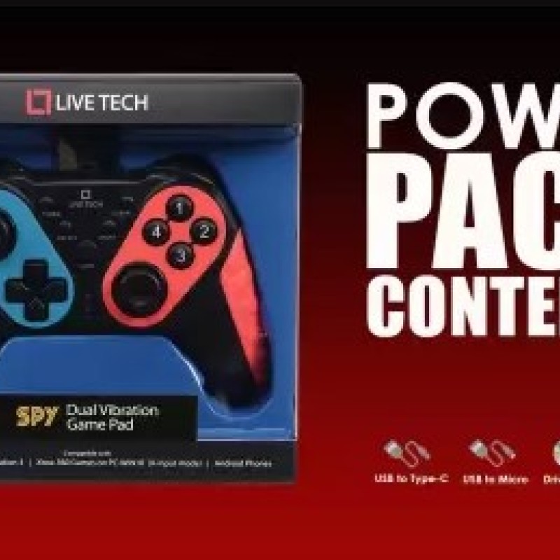 Live Tech Spy Gamepad Controller Joysticks for PC (Windows 7/8/8.1/10) / PS3 / Andriod/Steam Gaming Wired Gamepad with Dual Vibration and 2 Cable Converters Included (Type-C & Micro USB)