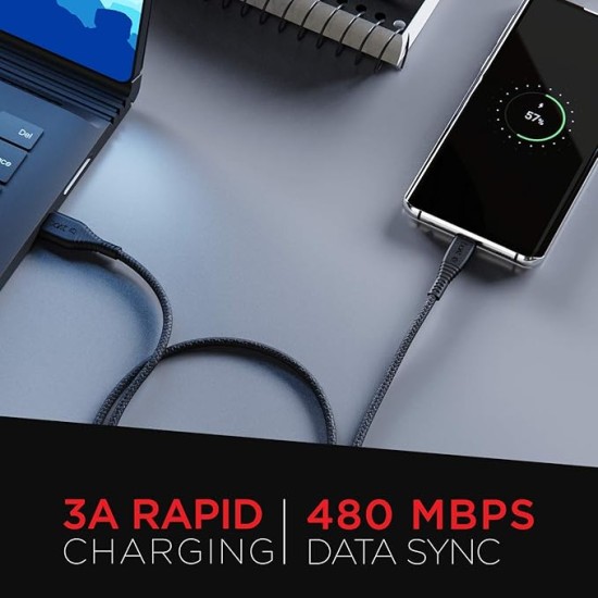 boAt Type C A325/A320 Tangle-Free, Sturdy Type C Cable, Usb Cablewith 3A Rapid Charging & 480 Mbps Data Transmission Speed, Compatible With Smartphones & Tablets 1.5Meter (Black)