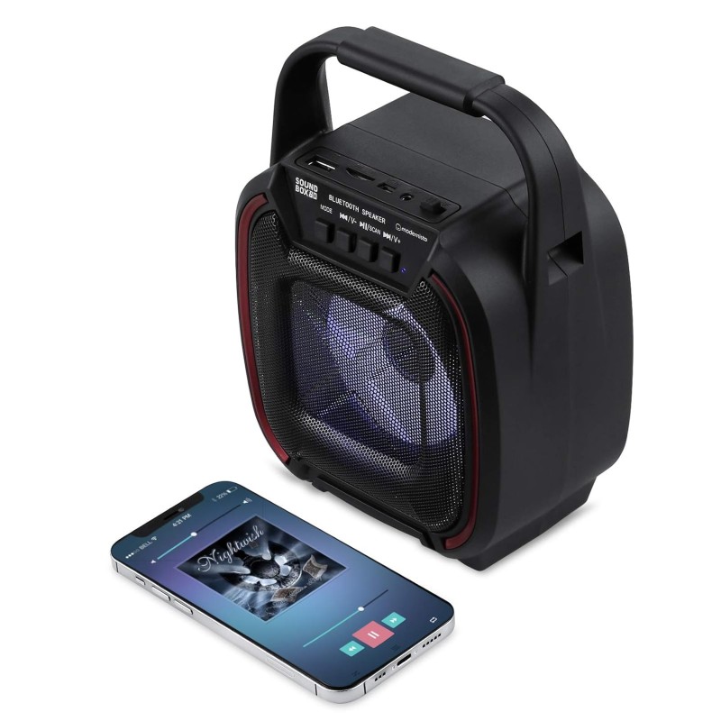 Modernista SoundBox 80 Wireless Portable BT Speaker with USB Pen Drive Slot, 3.5mm AUX Input, Micro SD Card Slot, Built in FM, BT5.0,Carry Handle, LED Modernista SoundBox 80 Wireless Portable BT Speaker with USB Pen Drive Slot, 3.5mm AUX Input, Micro SD Card Slot, Built in FM, BT5.0,Carry Handle, LED